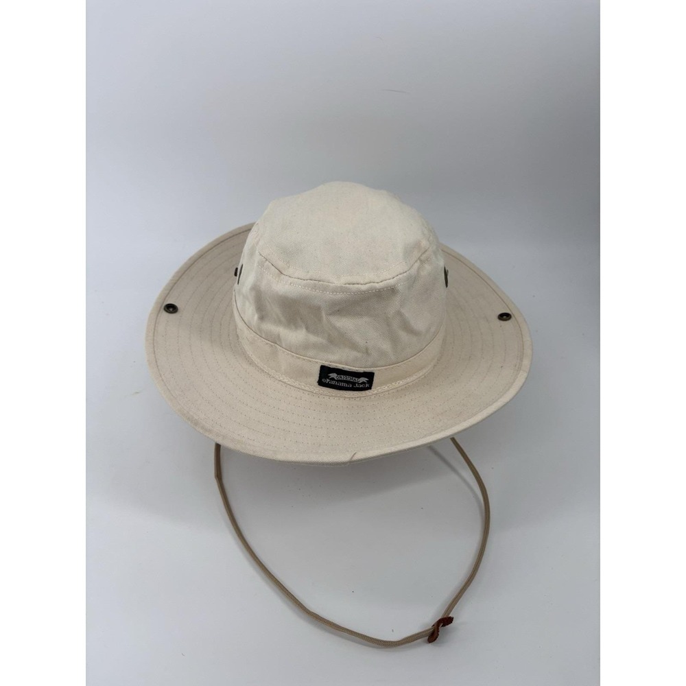 Vintage Panama Jack Safari Boonie Hat Canvas Cream White Chin Strap USA Large L